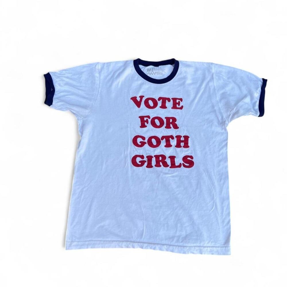 "Vote for Goth Girls" White Ringer Tee, Size Medium